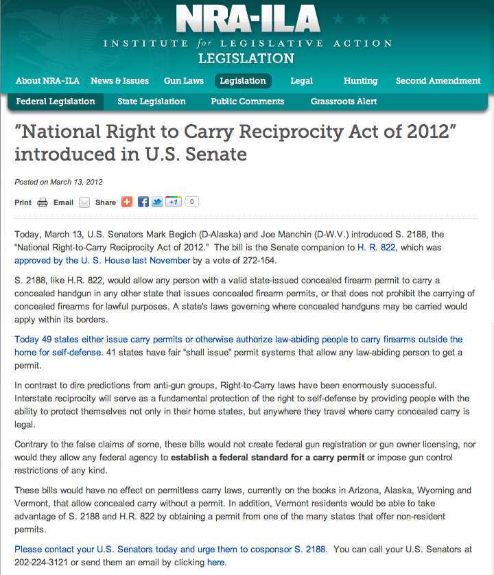 National Right to Carry Reciprocity Act introduced in U.S. Senate Gun Owners of South Carolina