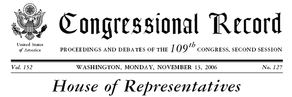 Congressional Record, November 13, 2006, In Memory of Rick Daniel