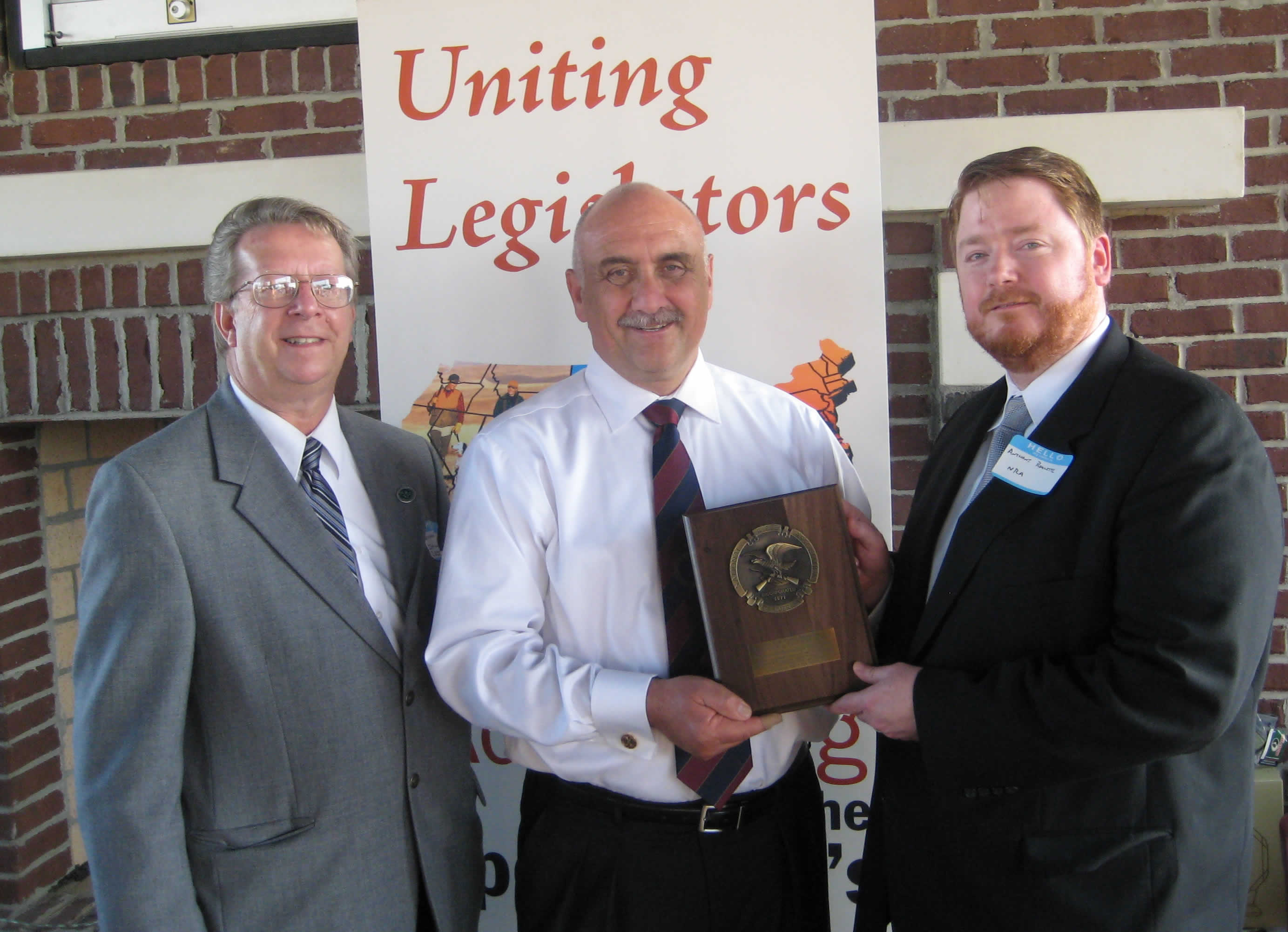 The H. Richard Daniel Defender of Freedom Award is presented to Representative Mike Pitts at the Aprill 2008 South Carolina Legislative Sportsman's Caucus.